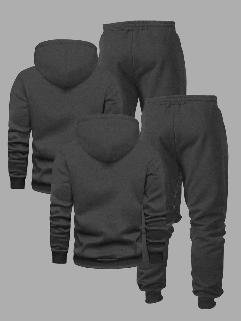Men's Fashion Slogan Hoodie Four-Piece Set with Drawstring Elastic.