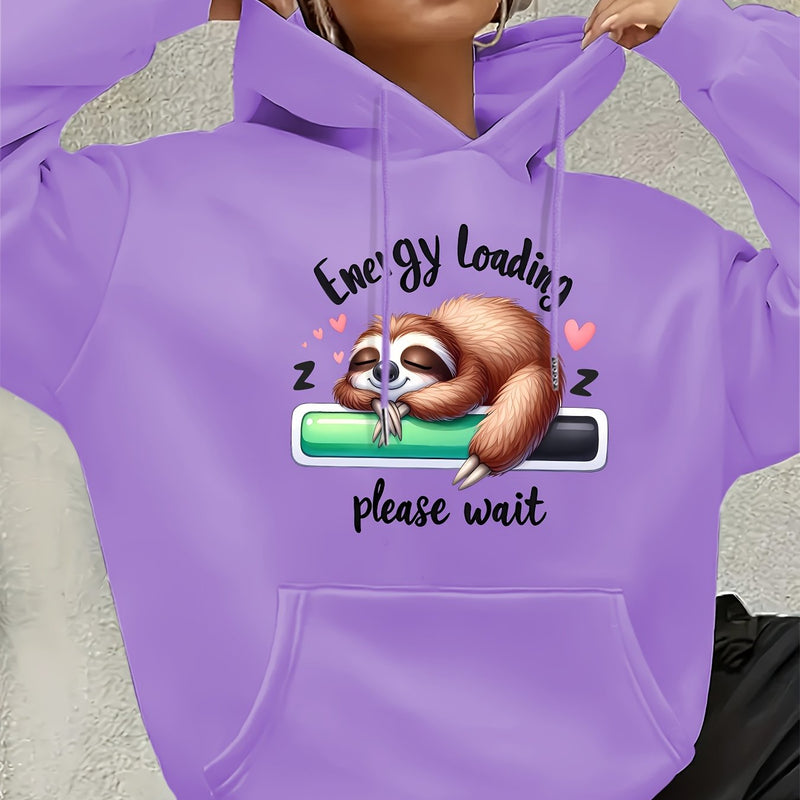 Women's Cute Sloth & Letter Print Hoodie.