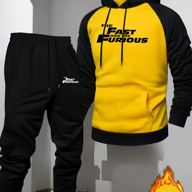 Men's Casual Sport Raglan Sleeve Hooded Two-Piece Set.