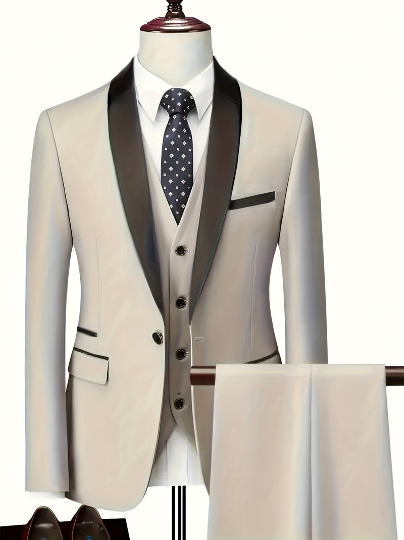 A Men's Three-Piece Suit Consisting of a Blazer, Vest, And Trousers.