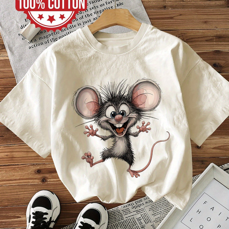 Women's Cotton Cartoon Mouse Graphic Print T-Shirt.