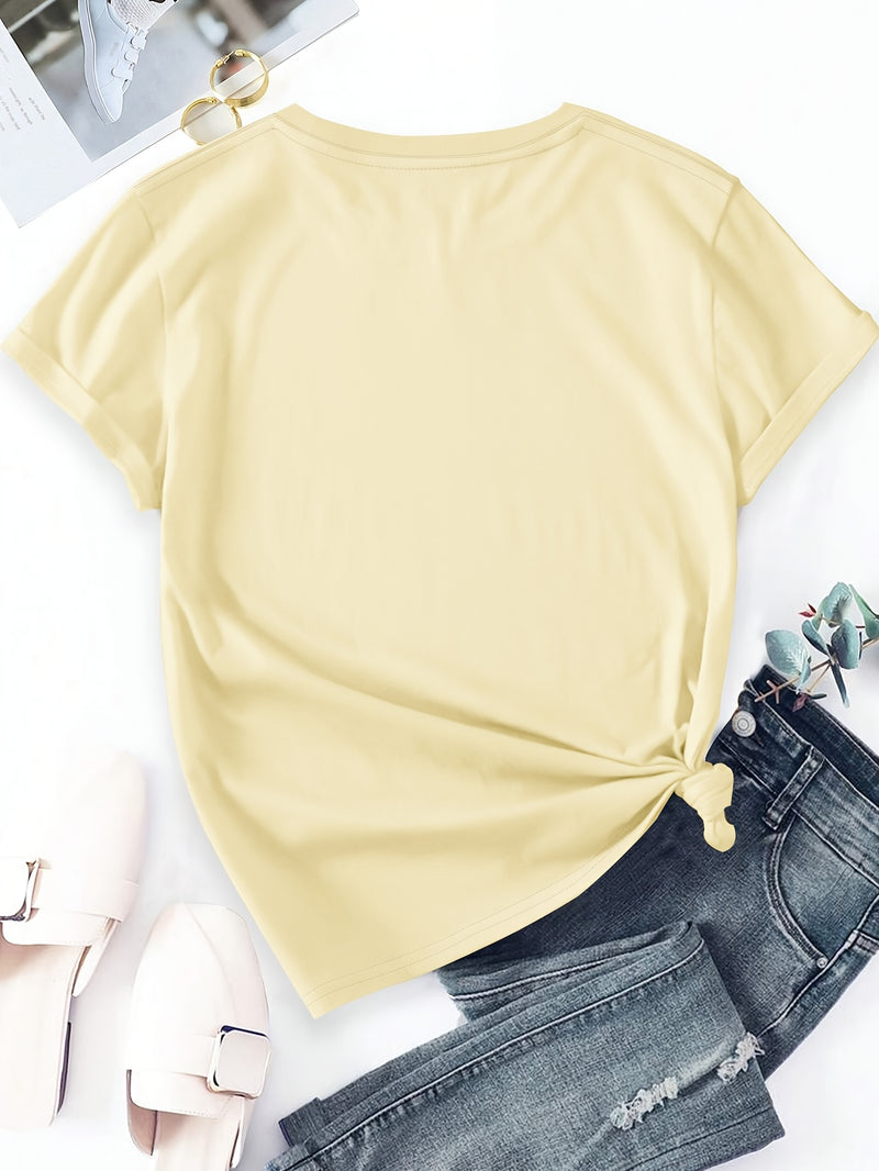 Women's Casual Short Sleeve T-Shirt with Dog Silhouette & Paw Print Graphic.
