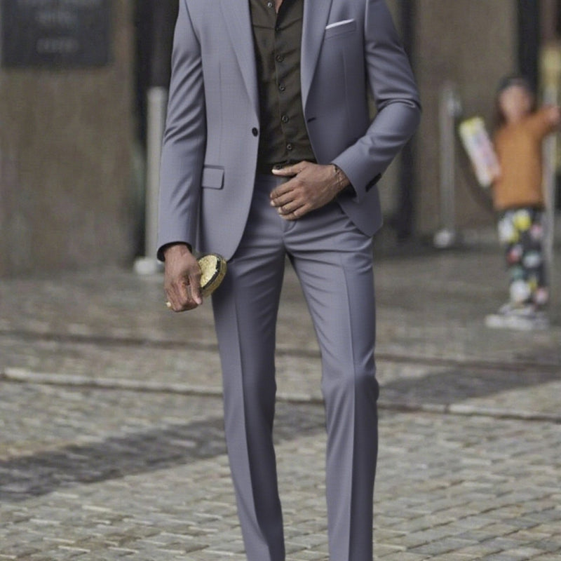 2pcs Men's Slim-Fit Burgundy Wedding & Business Suit Set.