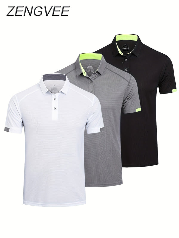 3pcs Mens Shirts Short Sleeve Breathable Quick Dry Golf.