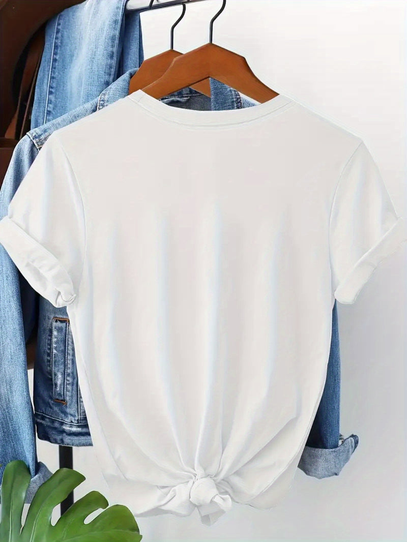 Women's Cat Print Round Neck Short Sleeve T-Shirt.