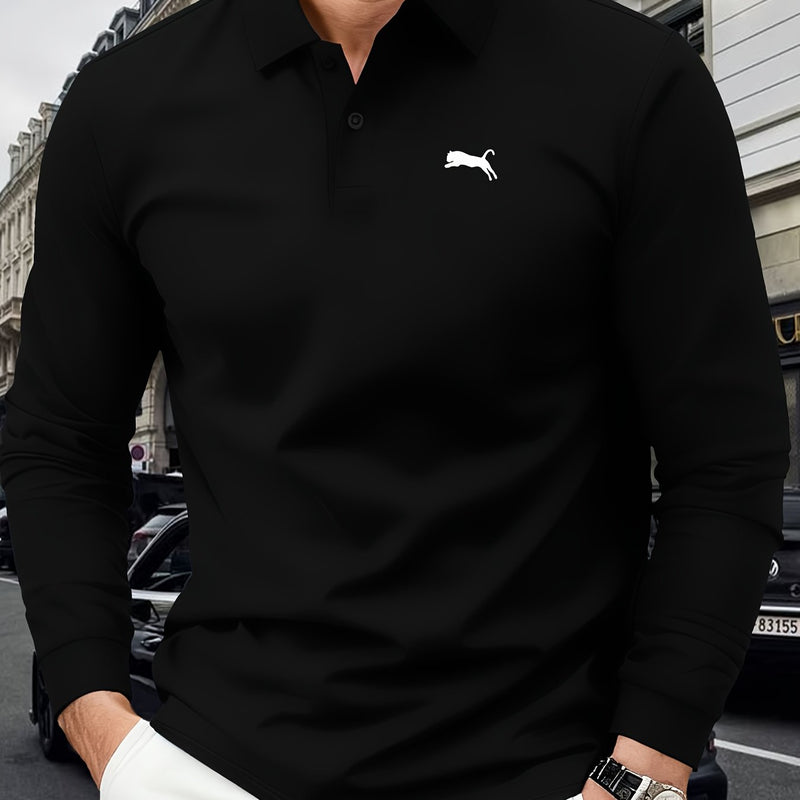Men's Outdoor Golf and Equestrian Lapel Polo Shirt, Long Sleeve.