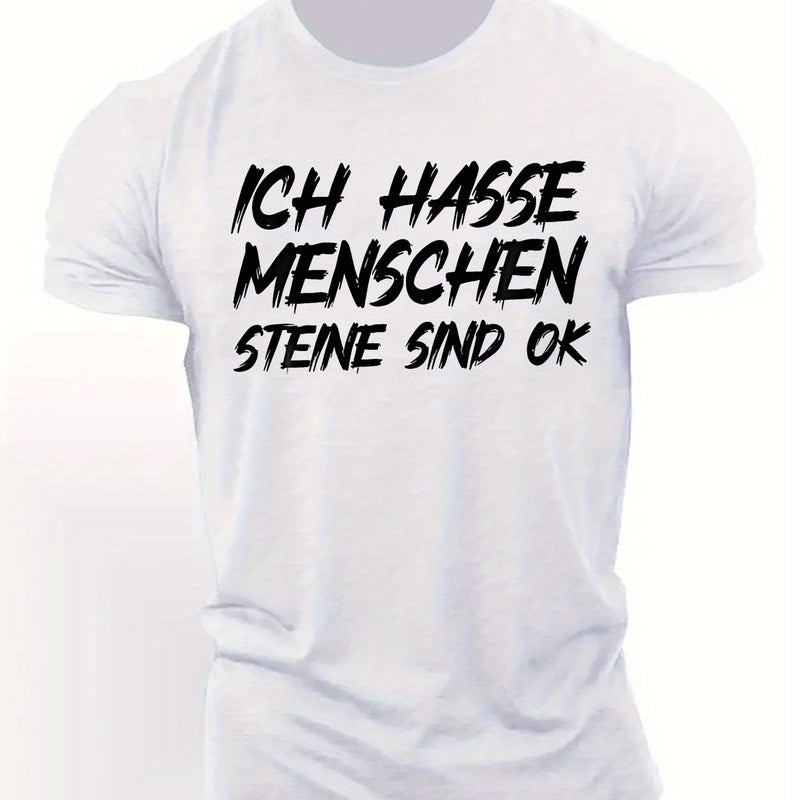 Men's Black "Ich Hasse Menschen Steine Sind Ok" Graphic T-Shirt.