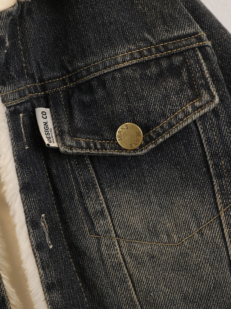 Boys and Toddlers Autumn/Winter -Lined Thickened Denim Jacket.