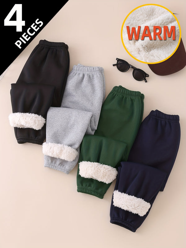 4pcs Boys -Lined Long Pants for Autumn/Winter.