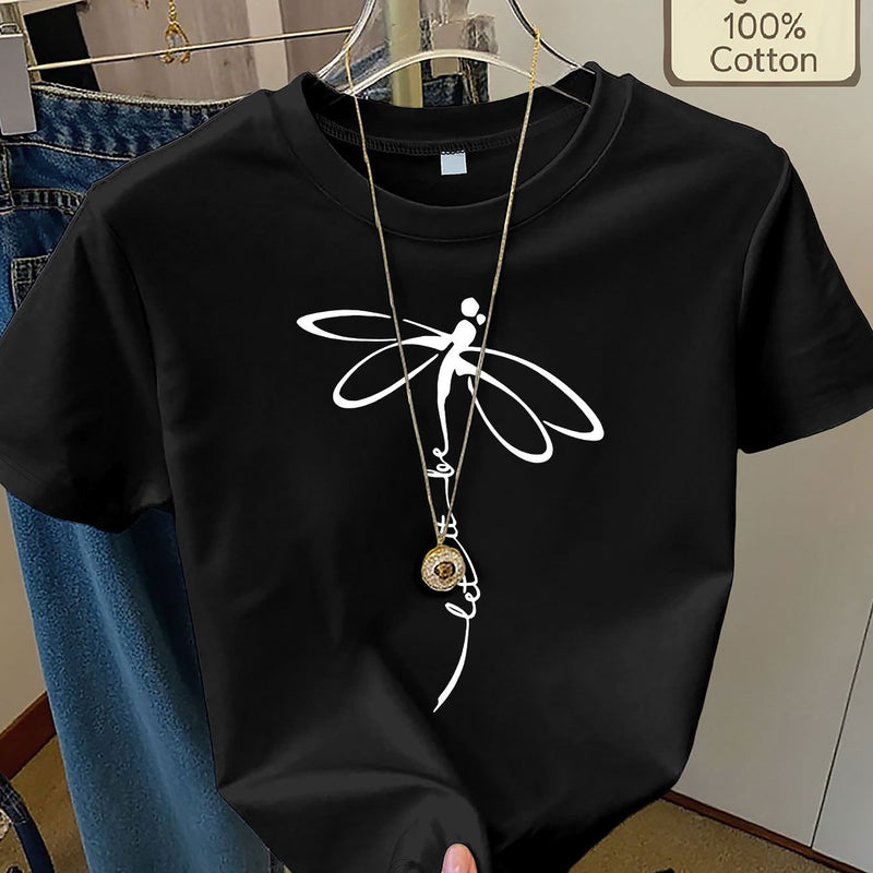 Women's Casual Home Printed Round Neck Pure Short Sleeve.