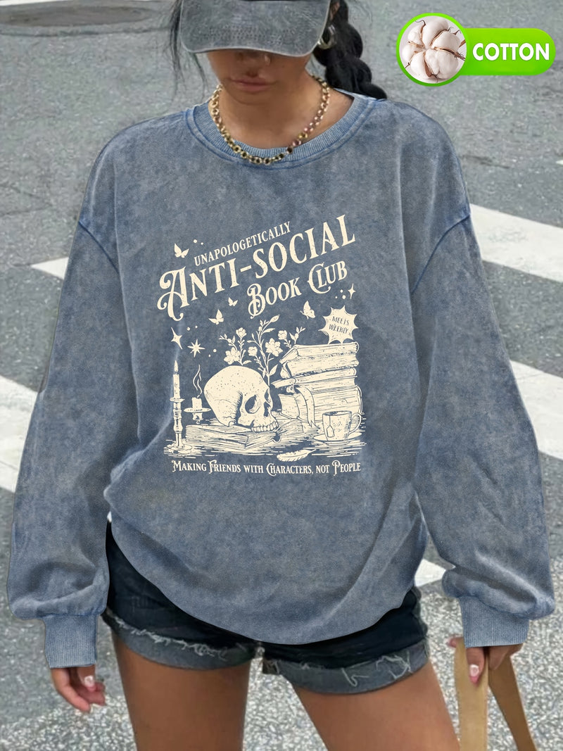 Women's Casual Retro Washed Round Neck Hoodie.