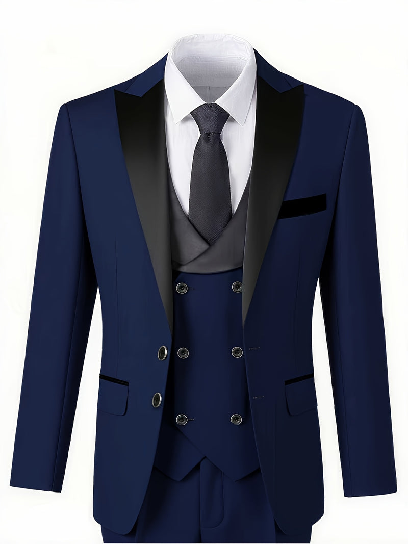 Men's 3pcs Suit Set, Including a Blazer, Vest, And Trousers.
