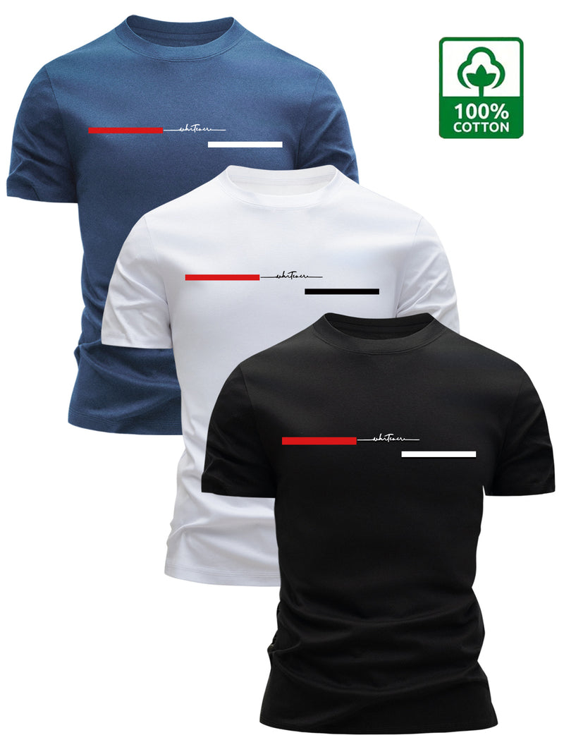 3pcs  Men’s T-Shirts Trendy Crew Neck.