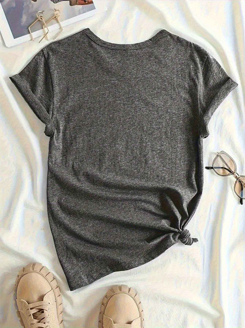 Women's Short-Sleeve Round-Neck T-Shirt with A-Z Letter Print.