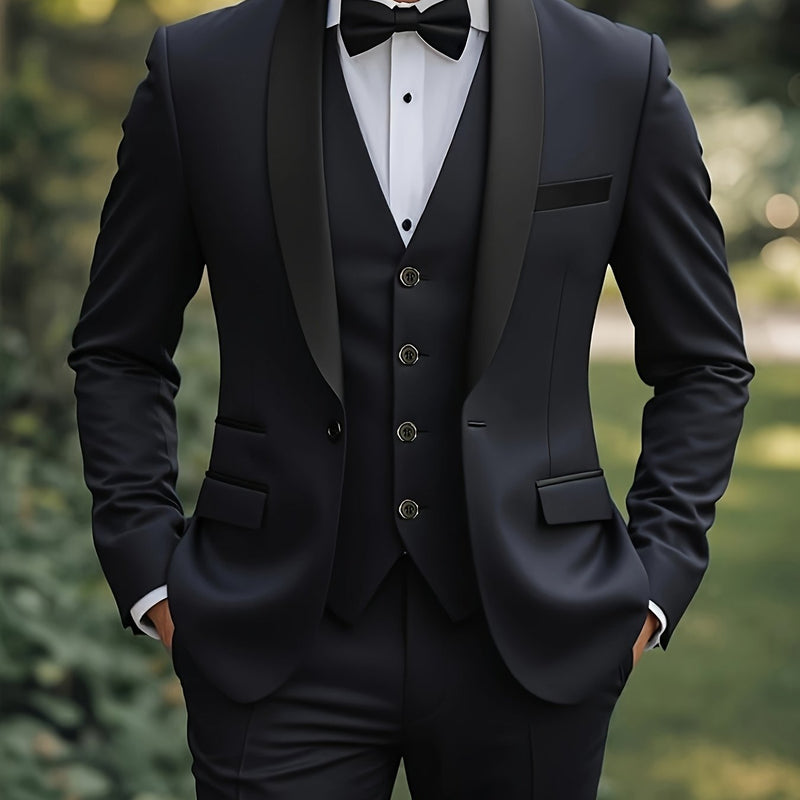 Three-Piece Suit, Business Formal Wear Set, Suit + Trousers + Vest.