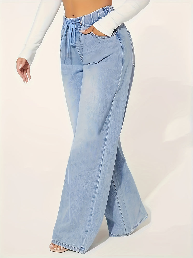 Women’s Drawstring Waist 25AW Elastic Waist Wide-Leg Jeans.