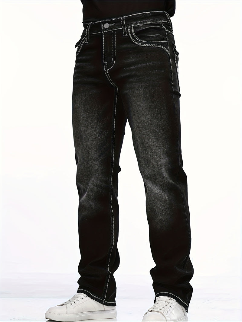 Men's Vintage-Inspired Slim Fit Embroidered Stretch Jeans.