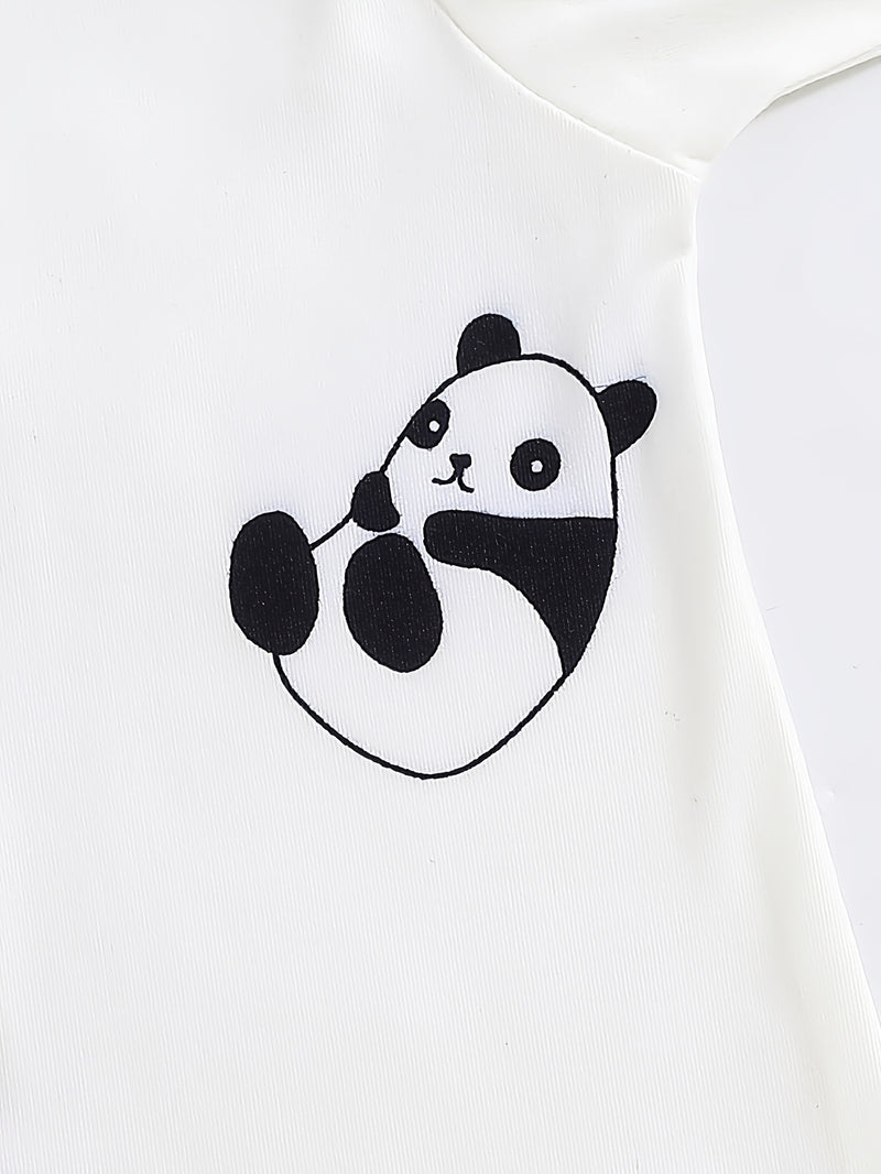 4-Season Cute Panda Striped Solid Color Newborn Baby Crawling Romper.