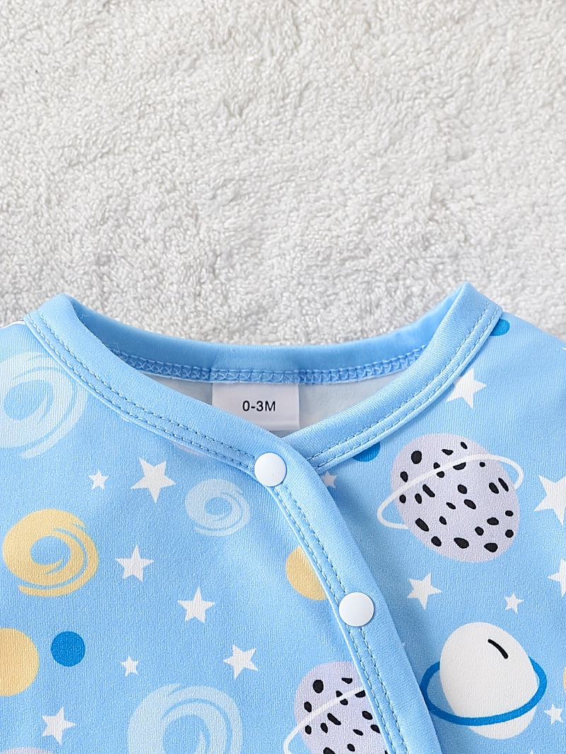 A Set of Three Cute Cartoon-Patterned Footed Onesies with Hats.