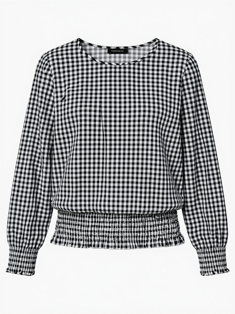 Ladies Elegant Casual Double-layer Plaid Detail Top.