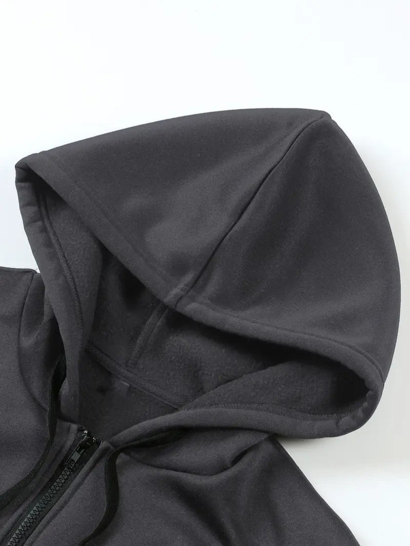 Women's Black Stylish Minimalist Zip-Up Hoodie.