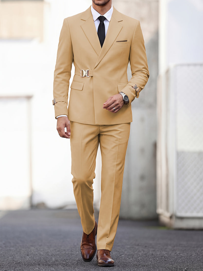 Men's 2pcs Suit Slim Fit Solid Jacket and Pants Set.