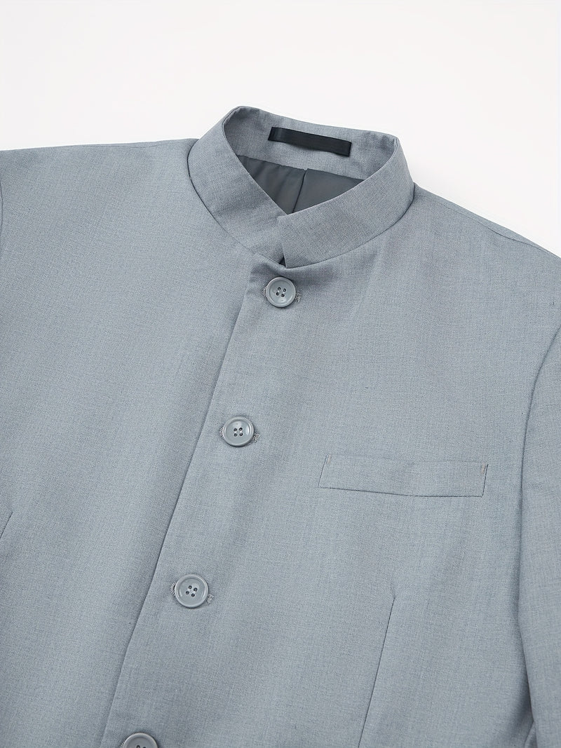 2pcs Men's Mao Suit Jacket and Trousers Set for Banquet and Business.