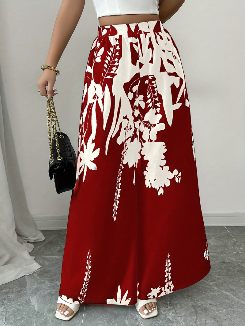 Women's Elegant Floral Print Wide-Leg Pants.