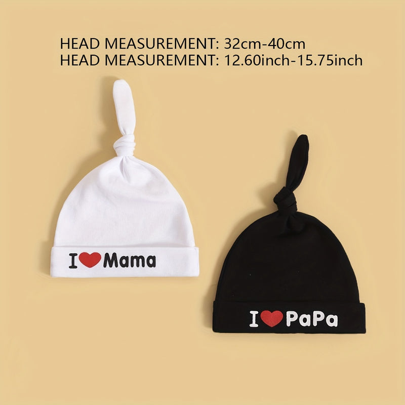 Set of 2 Baby Hats with Letter Prints, Cute Black And White Newborn Caps.