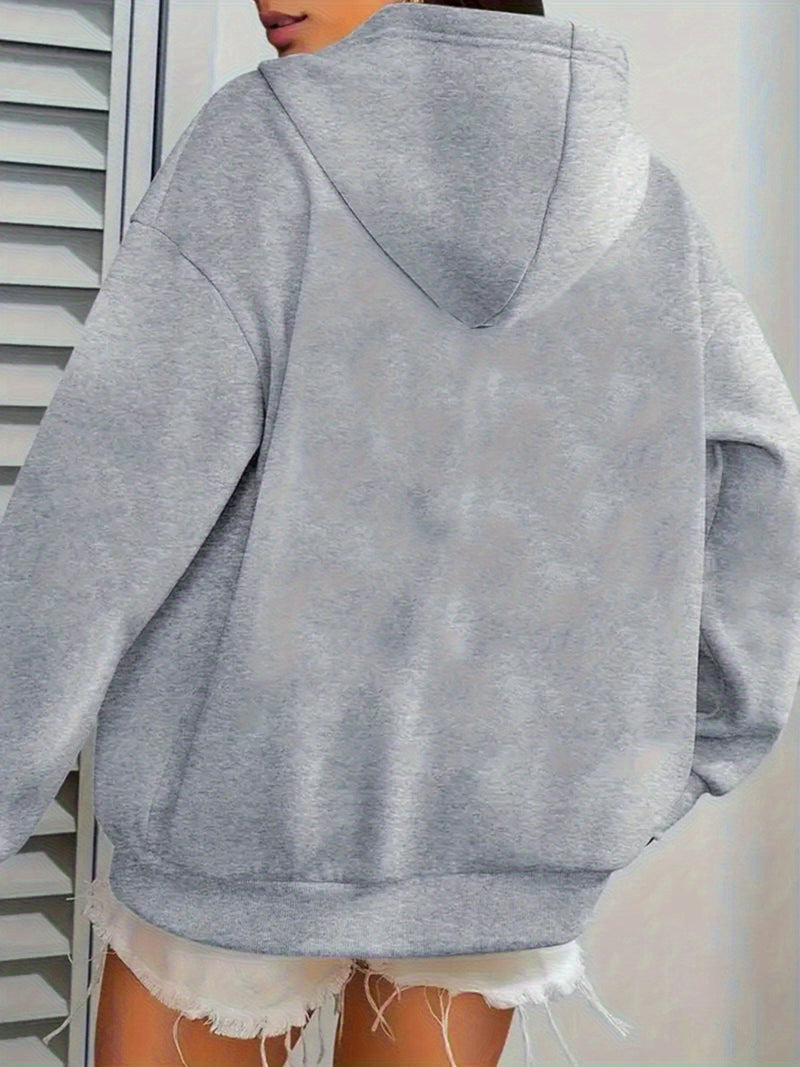 Women's Cozy Fleece Hoodie with Playful Black Cat Graphic.