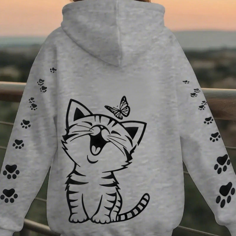 Women’s Kitten Butterfly Cat Paw Print Hoodie.