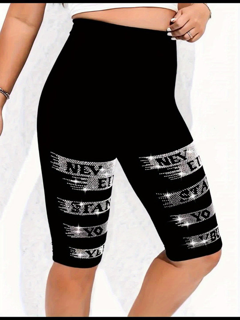 1pc of Women's sparkling rhinestone embellished slim-fit casual shorts.