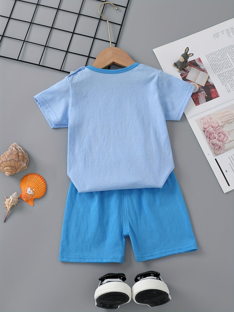 3pcs Cute Casual Pure Cotton Short-Sleeve and Shorts Set.