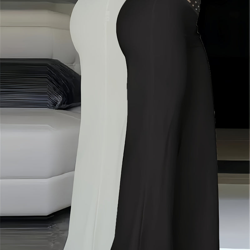 2pcs Women’s Fashion Solid Color Cross Transparent Mesh Patch High-Waisted Pants.