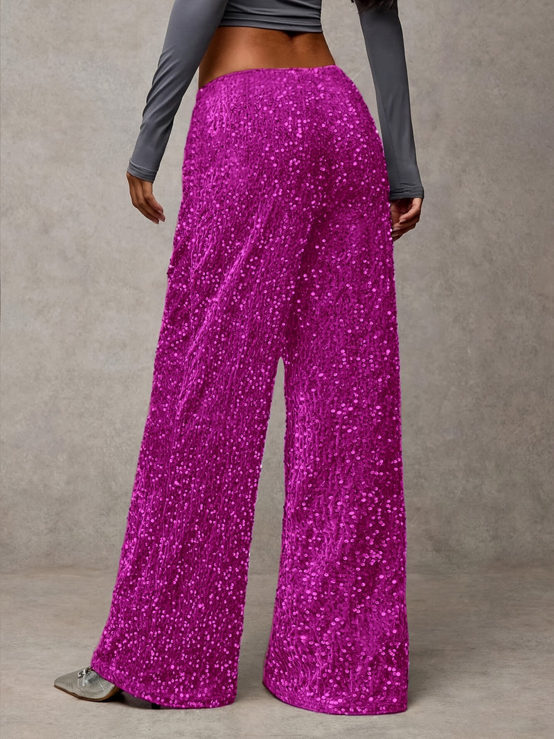 Women's Front-tie Bow Sequin Trousers, Elegant Targeted Style.