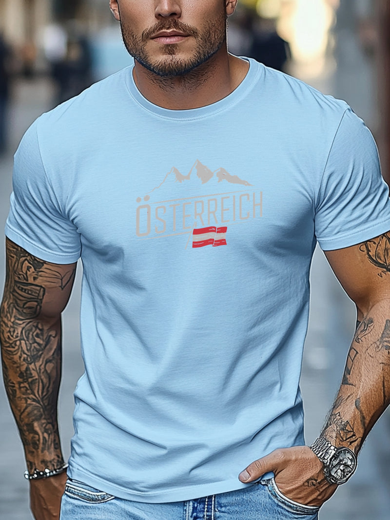 Men's Austrian Pattern Summer Casual Crew Neck Short T-Shirt.