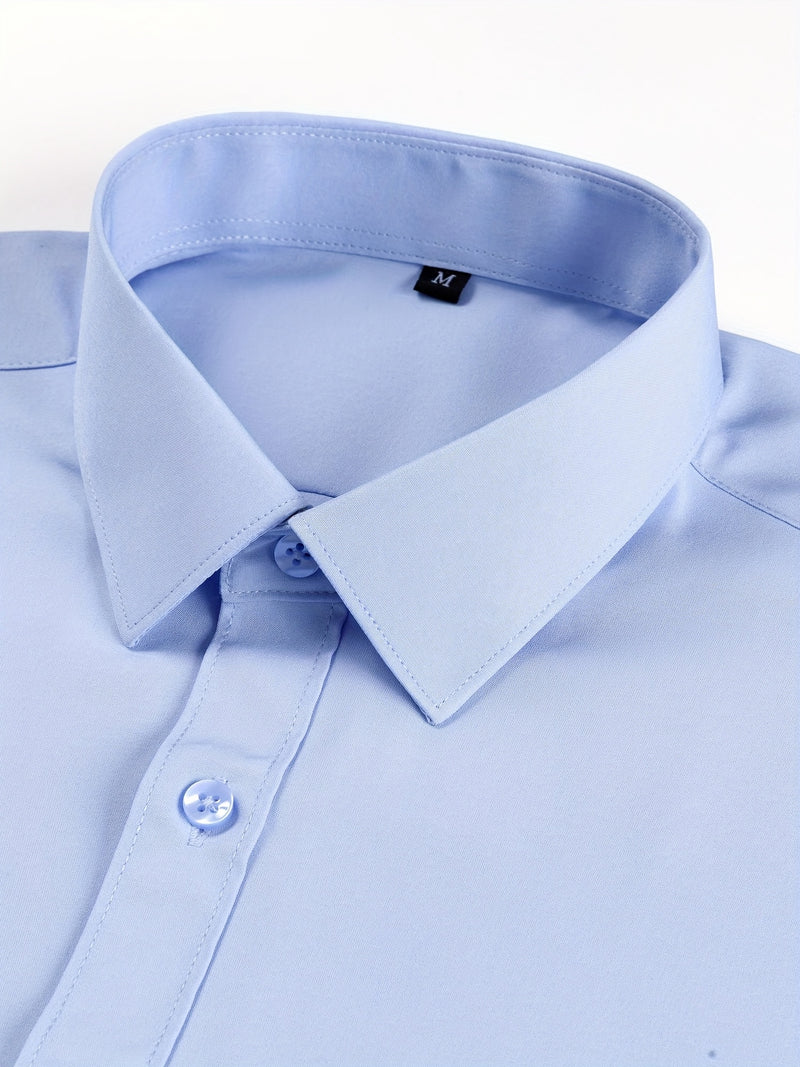Two-Piece Set of Men's Solid Color Elastic Shirts.