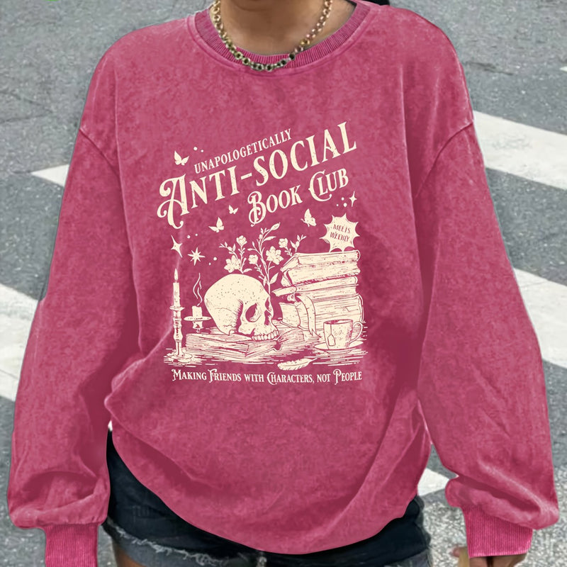 Women's Casual Retro Washed Round Neck Hoodie.
