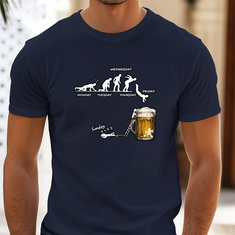 Men'S Creative Beer Illustration Casual Streetwear T-Shirt.