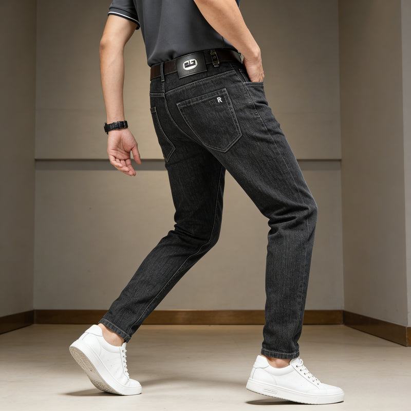 Men's Elastic Straight-Leg Jeans, New Heavy-Duty Denim Fabric.