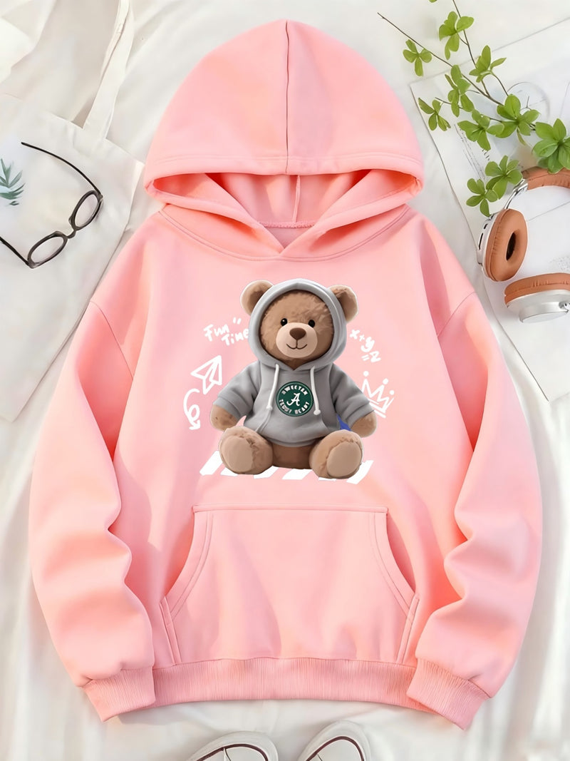 Cute Bear Printed Hoodie | Women'S Long Sleeve Hooded Sweatshirt.
