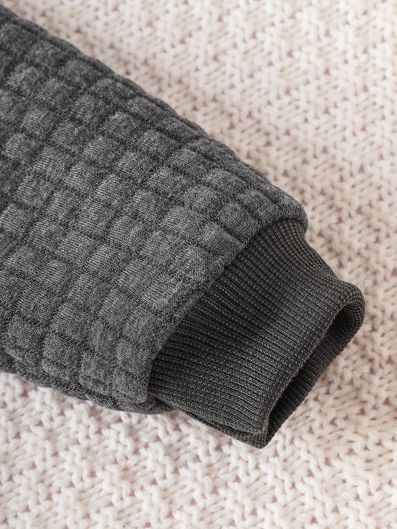 3pcs Set Boys Long Sleeve Sweatshirt, Textured Bubble Plaid Sweatshirt.