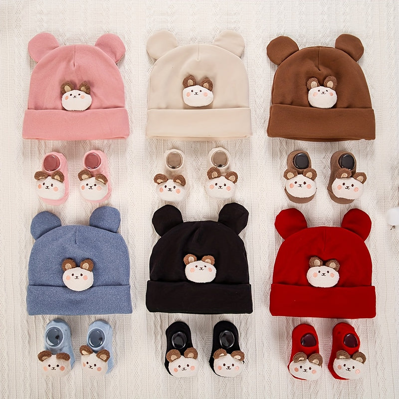 2pcs/Set Autumn Winter Cute Bear Indian Hat + Knitted Short Socks Set Baby.