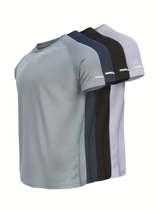 4pcs Men's Athletic T-Shirt Set - Light Blue, Navy, Black, White.