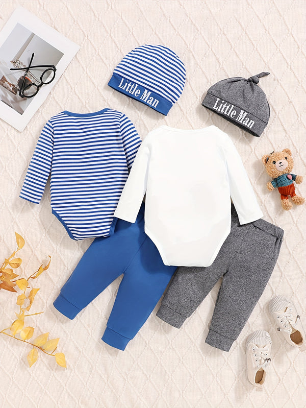 6pcs Baby Boy Outfit Set with Stripes - Spring/Summer Casual Wear.