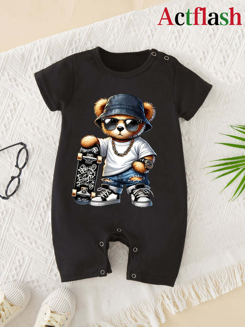 3pcs Cartoon Print Summer Short Sleeve Baby Romper Bodysuit.