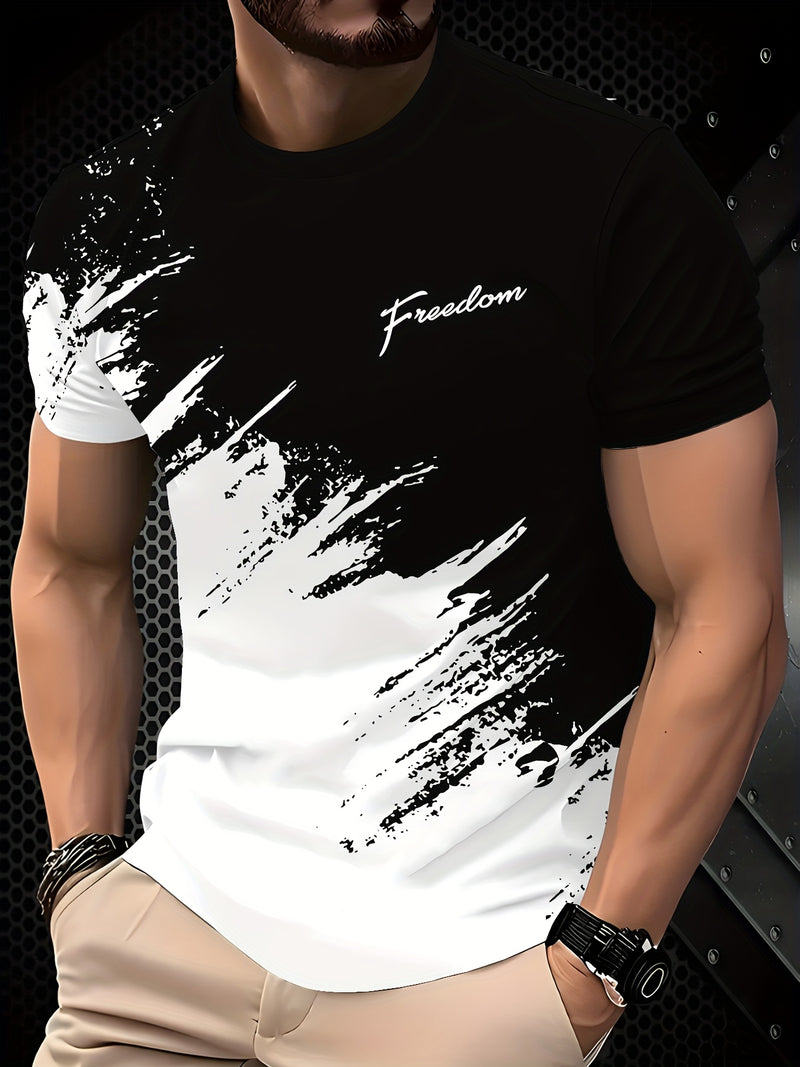 Men's 5pcs Letter Print Crew Neck Fashion Short Sleeve Sports T-Shirts.