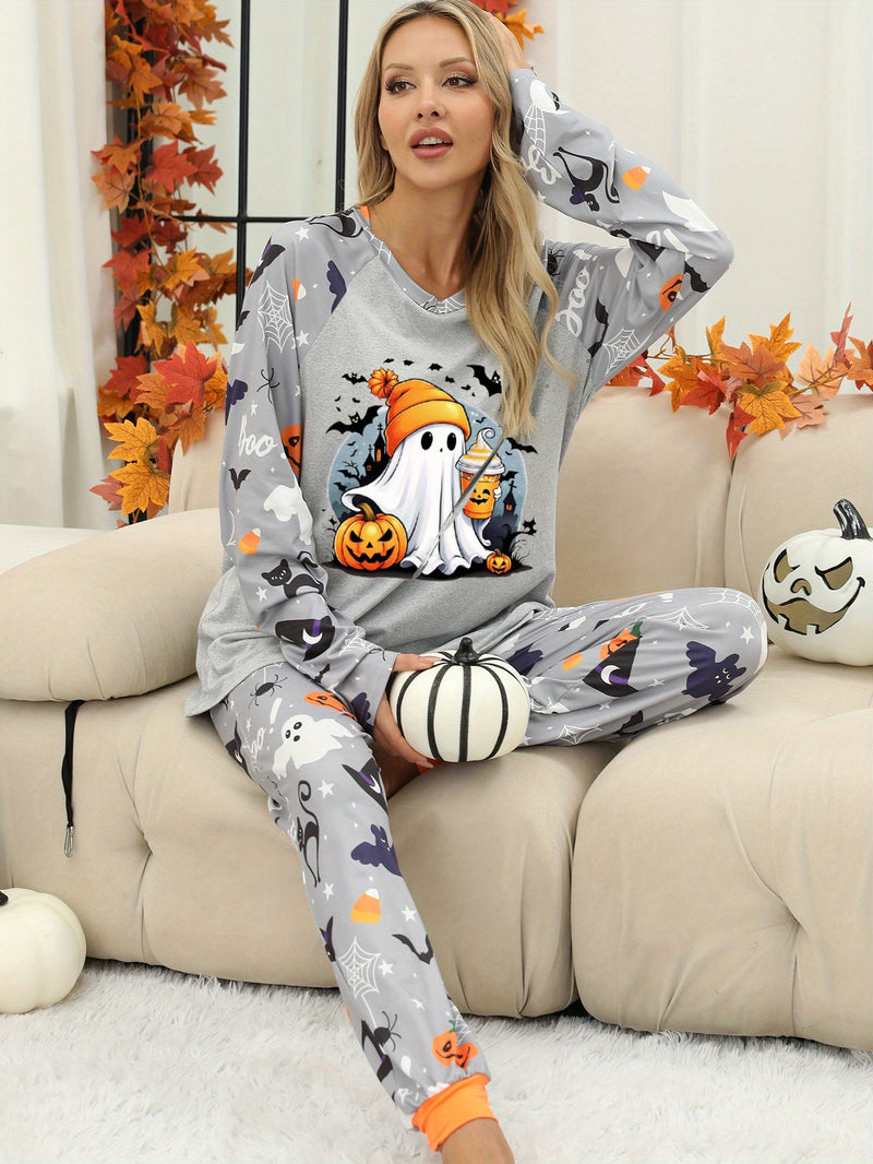 Women's Halloween Print Two-Piece Pajama Set.