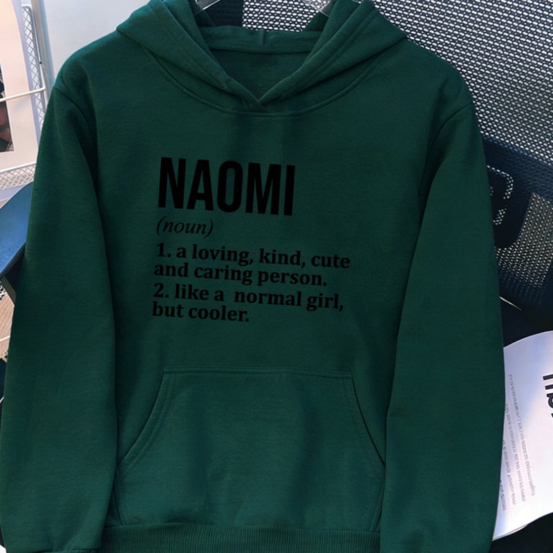 Women's Pocket Hoodie with Printed Lettering and Lining.