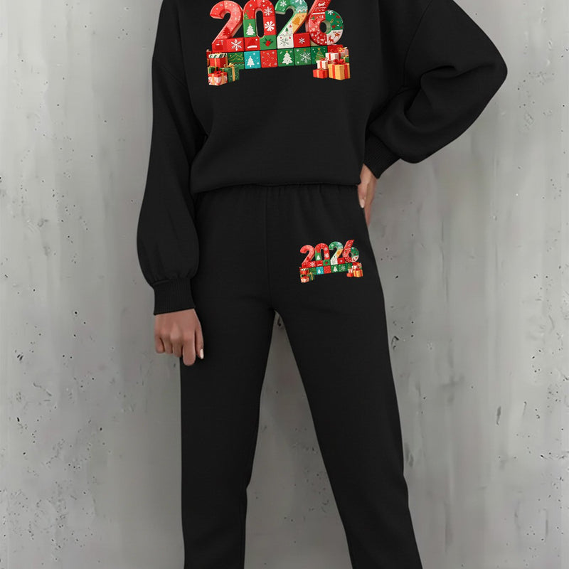 Women's Pullover Round Neck Sweatshirt And Tapered Pants Two-Piece Set.